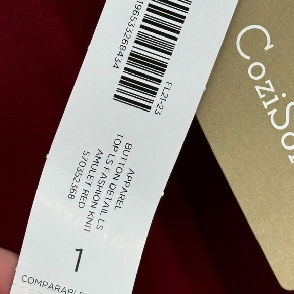 Chicos 1 Womens top Red Long Sleeve Button destail Size medium knit long sleeve - Picture 8 of 12